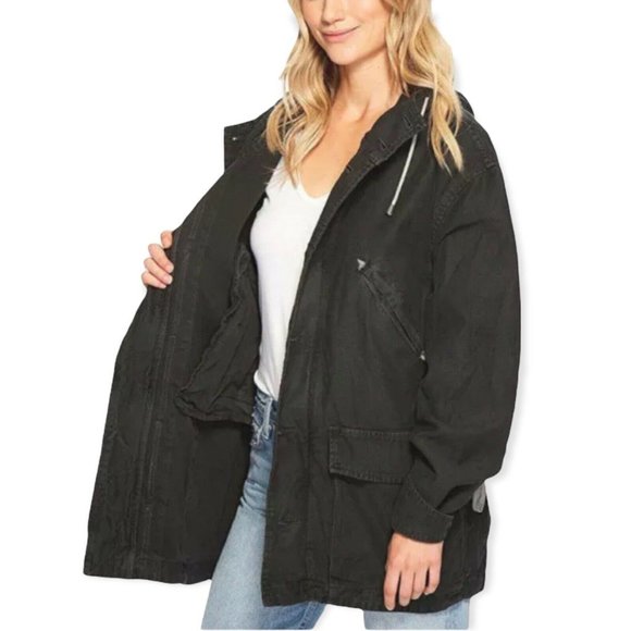 Free People Joshua Tree Jacket Hooded Black Cargo sz XS - Picture 2 of 12